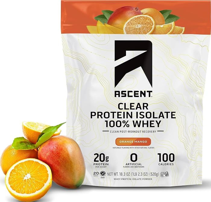 Ascent 100% Clear Whey Protein Powder - Post Workout, Zero Artificial Flavors & Sweeteners, Glute... | Amazon (US)