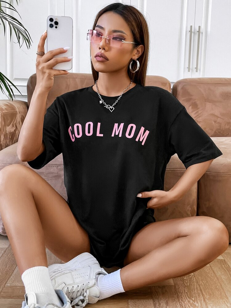 SHEIN EZwear Letter Graphic Drop Shoulder Tee & Biker Shorts | SHEIN