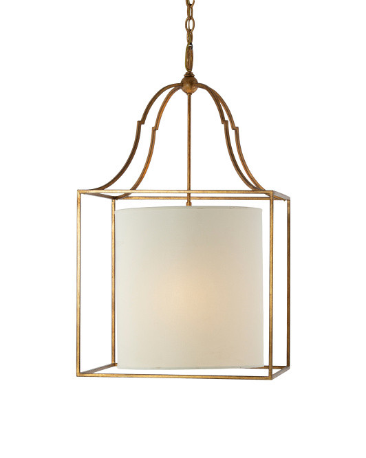 35.75x20.5 Gustavian Gilded Iron Lantern With Linen Shade | TJ Maxx