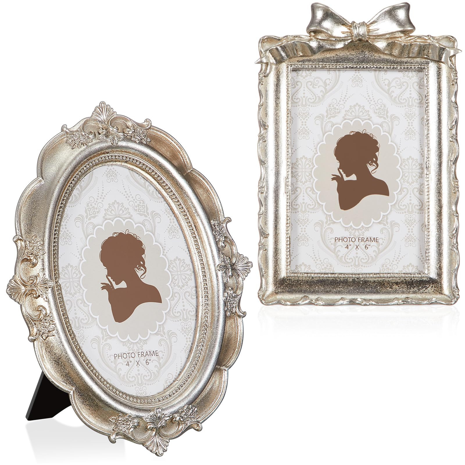 Qunclay 2 Pcs Vintage Picture Frames Antique Baroque Ornate Resin Rectangle Oval Photo Frames wit... | Amazon (US)
