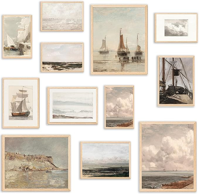 KBKBART Neutral Coastal Wall Art Prints, Nautical Vintage Wall Decor, Seascapes Canvas Paintings,... | Amazon (US)