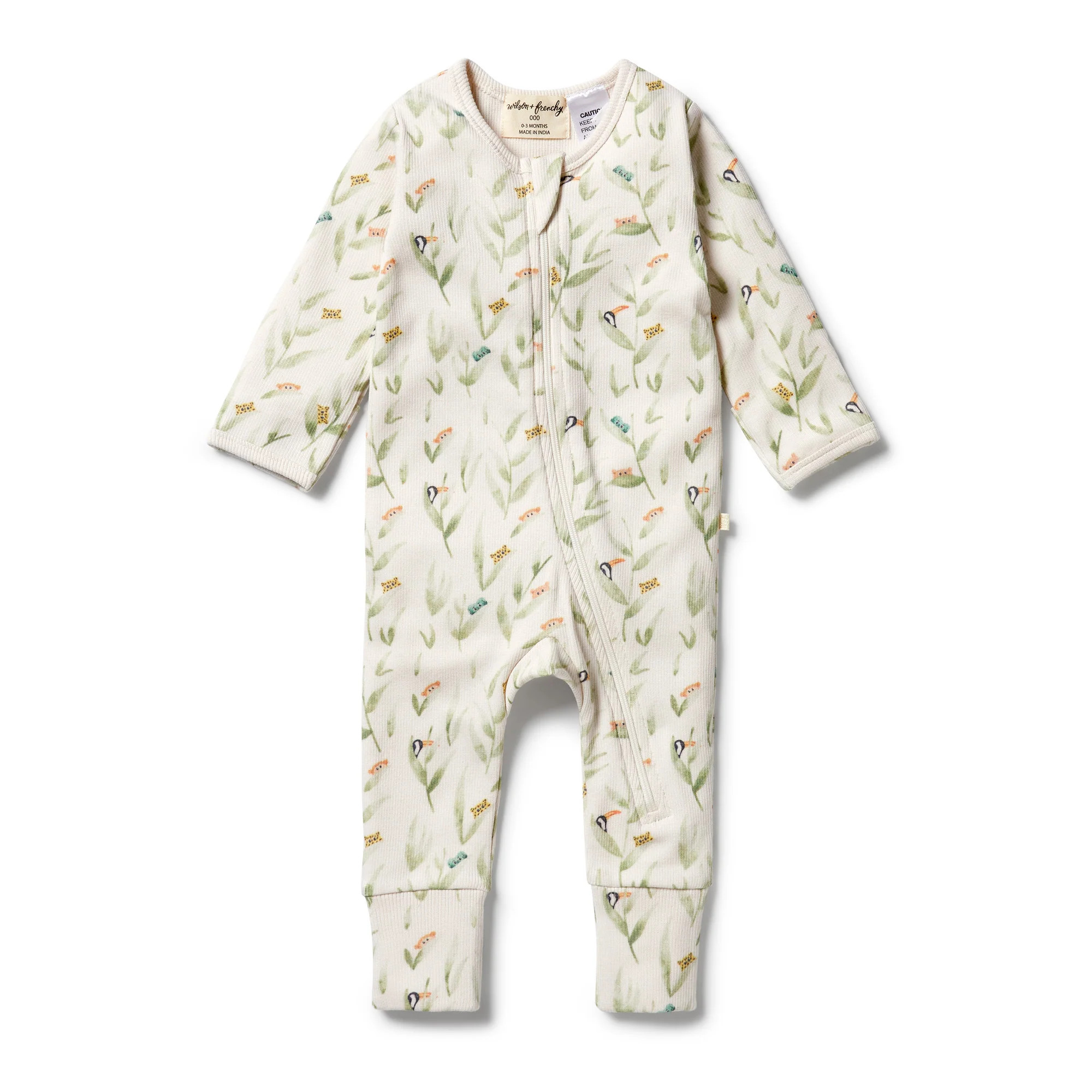 Organic Rib Zipsuit with Feet, Peek-a-boo | SpearmintLOVE