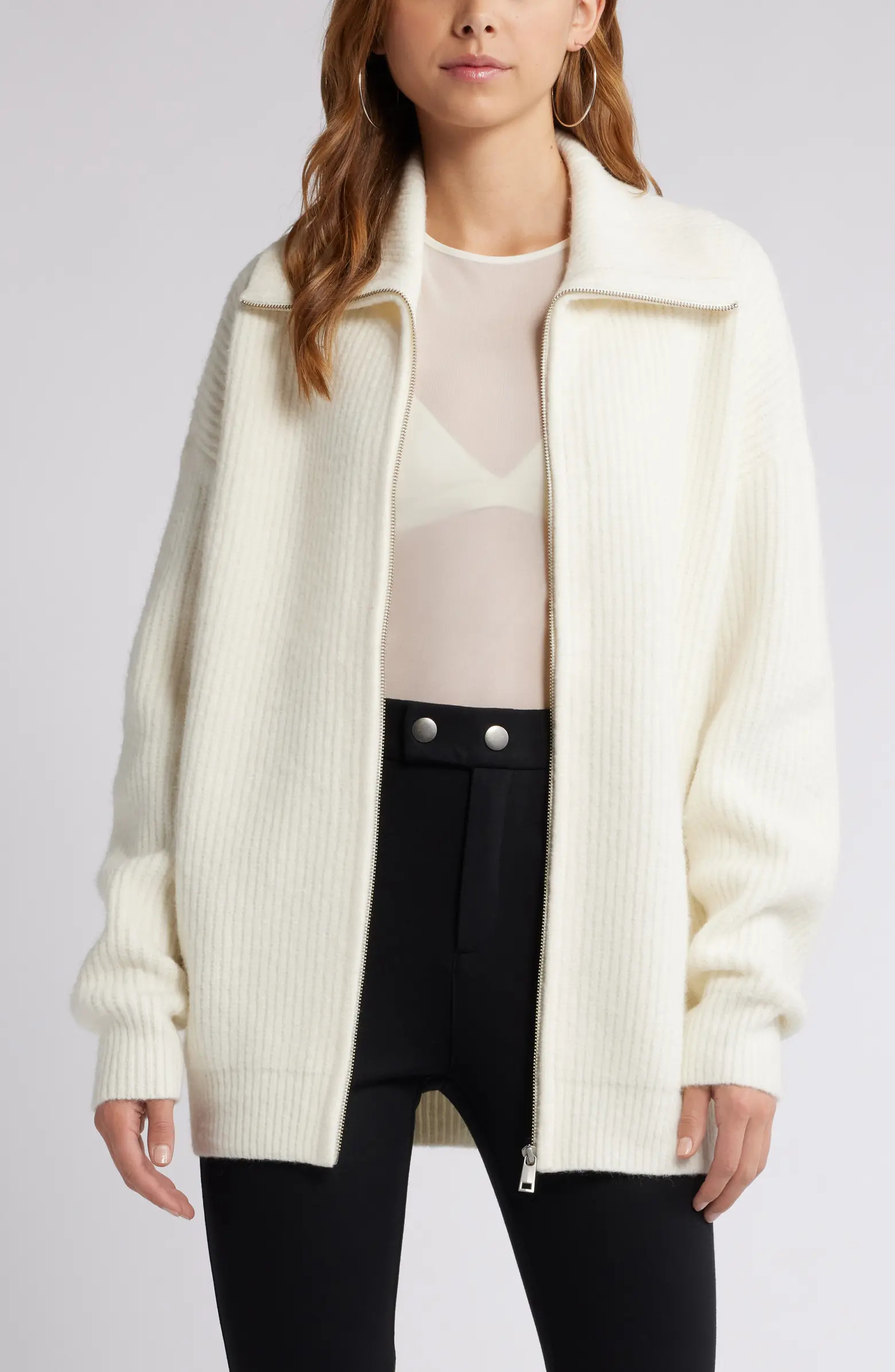 Oversize Rib Zip Sweater | Nordstrom