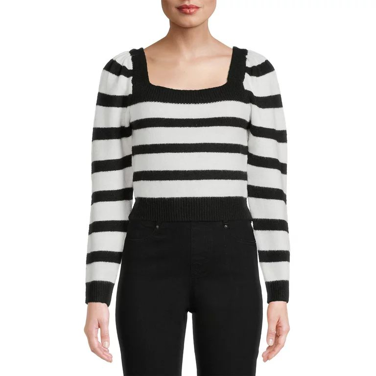 Dreamers by Debut Womens Cropped Striped Puff Sleeve Sweater | Walmart (US)