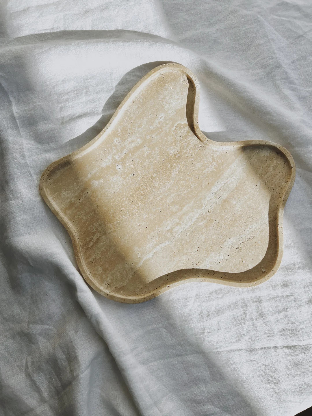 Travertine Asymmetrical Curvy  Edge Decorative Catch All Soap Tray Platter Candle Holder | Etsy (US)