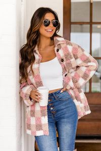 One More Chance Pink Checkered Sherpa Jacket | Pink Lily