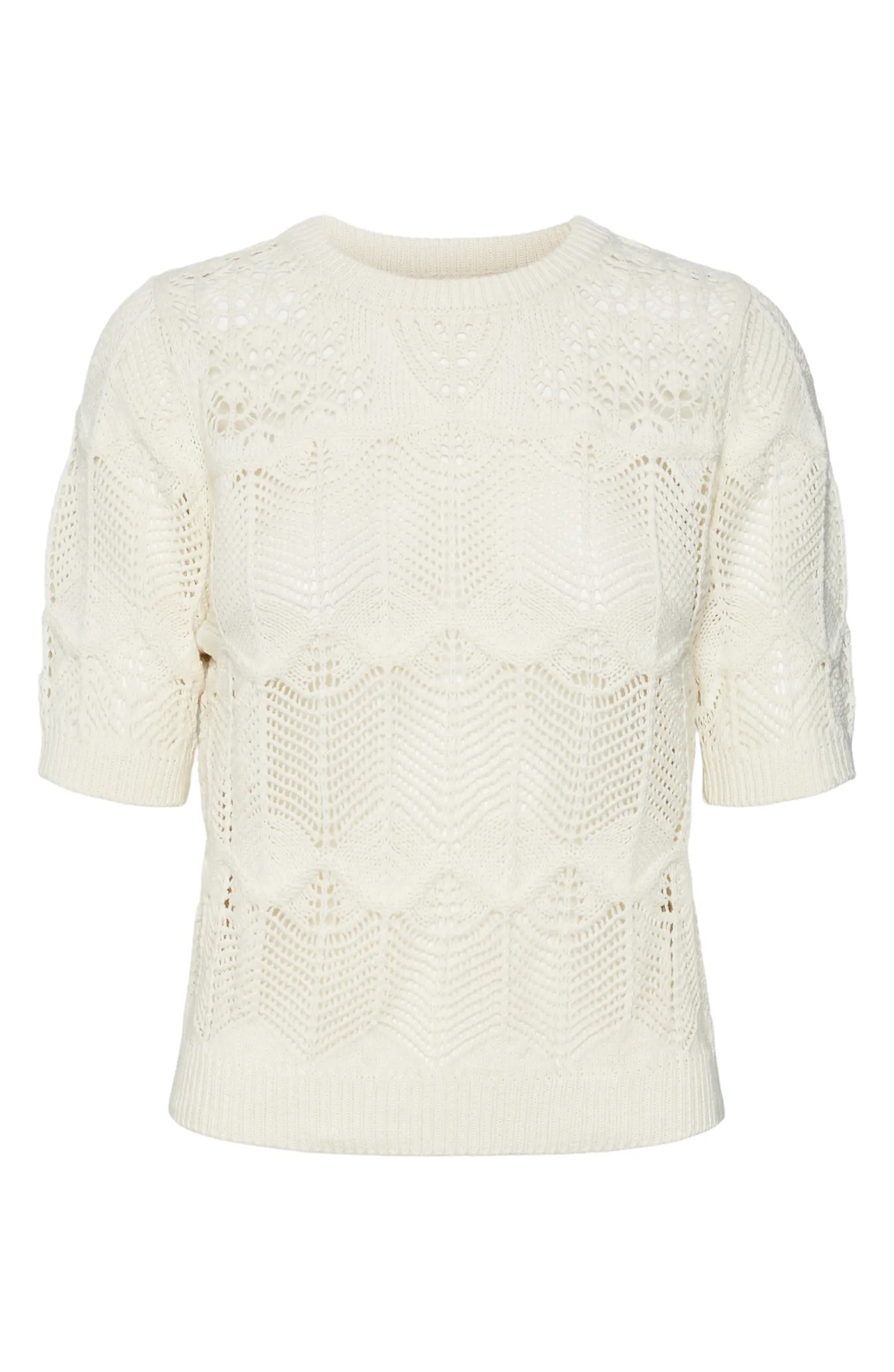 Alexia Short Sleeve Pointelle Cotton Blend Sweater | Nordstrom