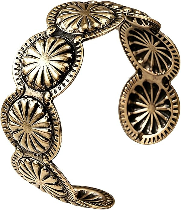 MALOYANVE Western Cuff Bracelet for Women Vintage Silver Gold Bronze Concho Sunburst Engraved Ope... | Amazon (US)