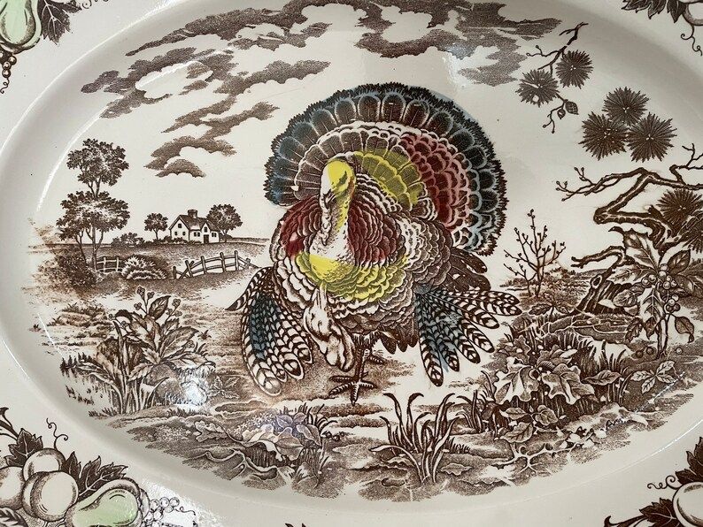 Vintage Turkey Serving Platter, Brown Transfer-ware,  Oval platter.. | Etsy (US)