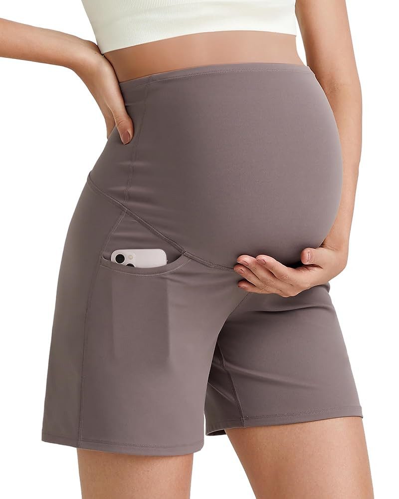 G4Free BareFeel Maternity Athletic Shorts with Pockets Over The Belly Workout Pants Comfy Summer ... | Amazon (US)