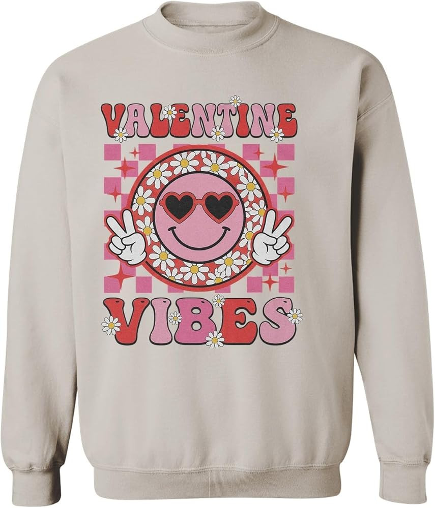SWEET LEMONS Retro Smile Face Peace - Valentines Vibes Tribute Unisex Crewneck Sweatshirt | Amazon (US)
