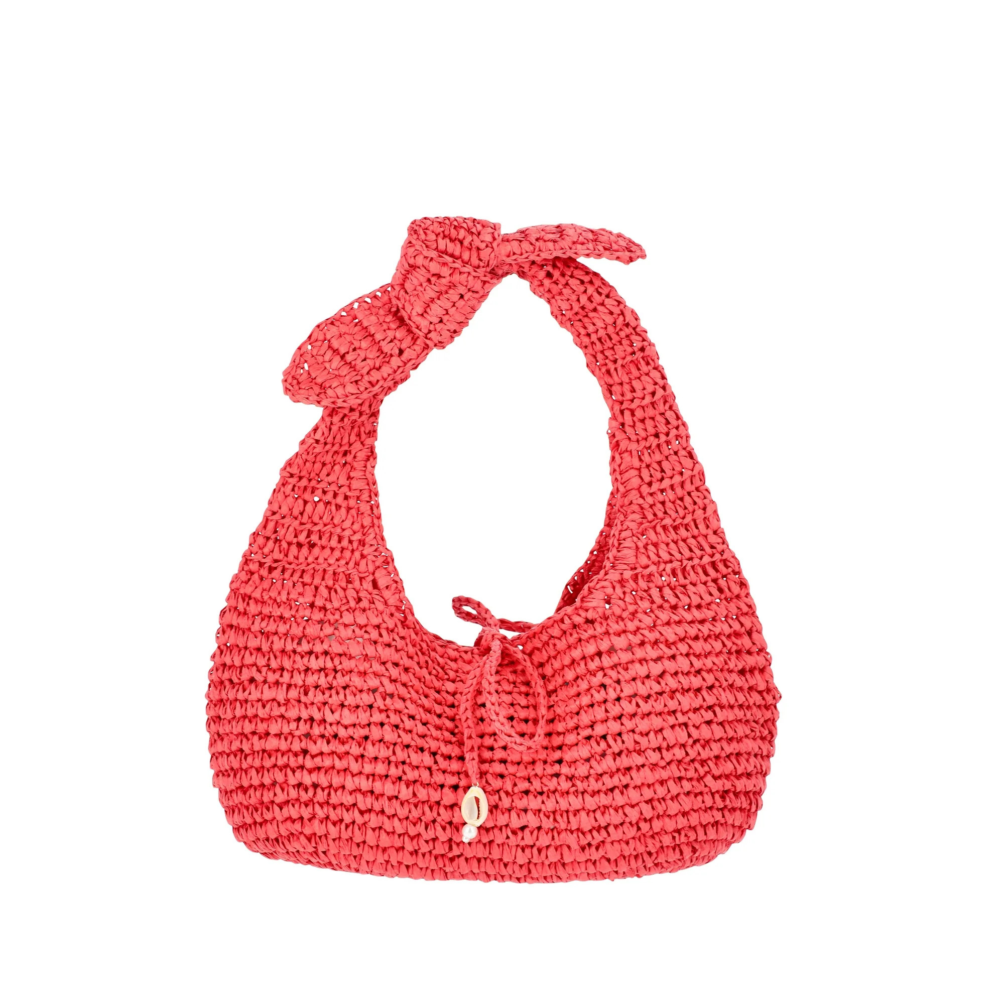 Time and Tru Women's Knot Top Straw Crescent Bag, Sunset Pink | Walmart (US)