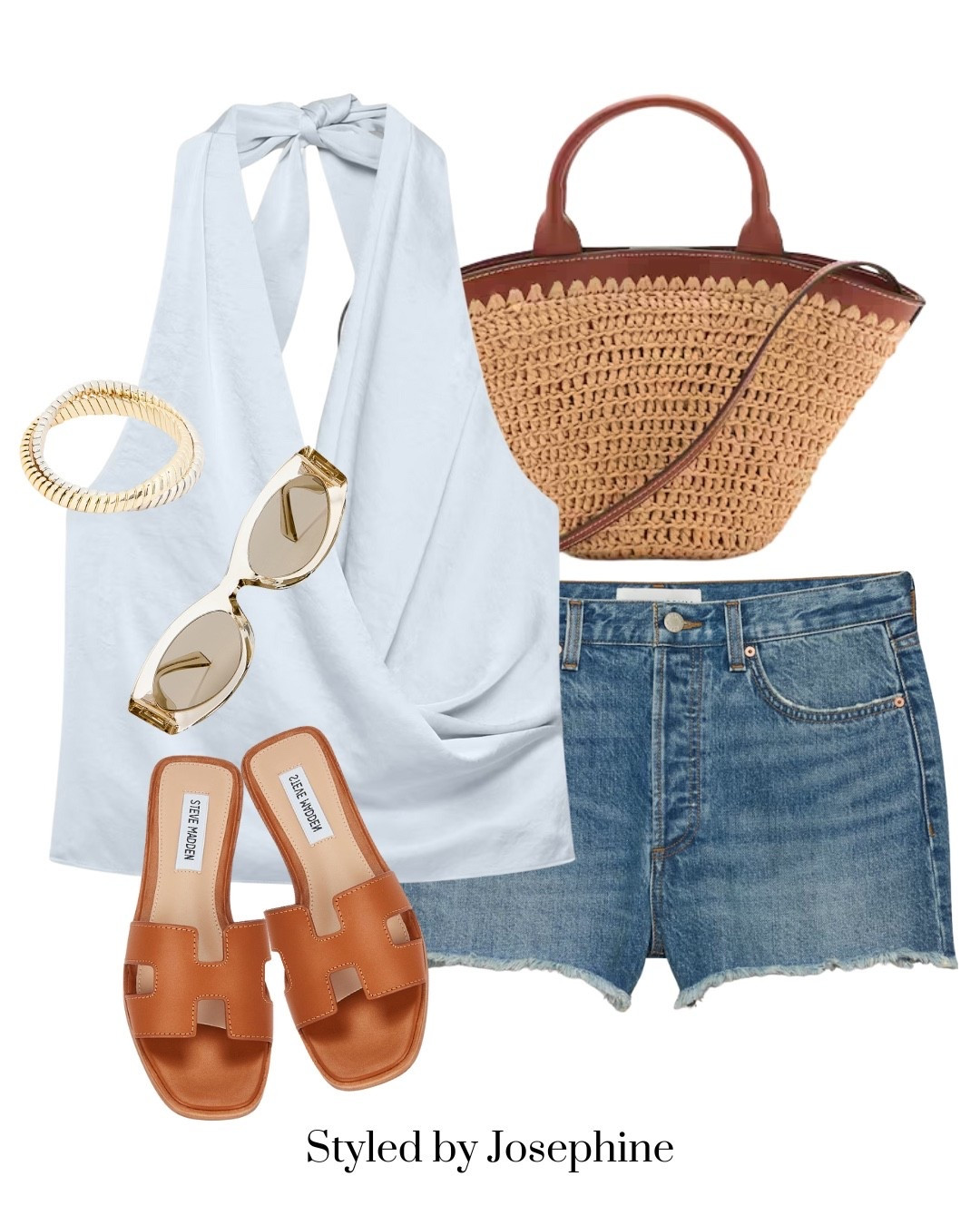 Easy breezy & beach town ready.
This look gives laid-back luxe. Just add a straw tote and comfy sandals for a full vacay vibe.

Pale blue halter Denim shorts Crochet tote Oversized sunglasses Tan sandals Gold bracelet SummerLook VacationStyle BeachVibes LTKFinds CrochetBag StyledByJosephine ResortStyle

#LTKTravel #LTKFindsUnder100 #LTKSeasonal