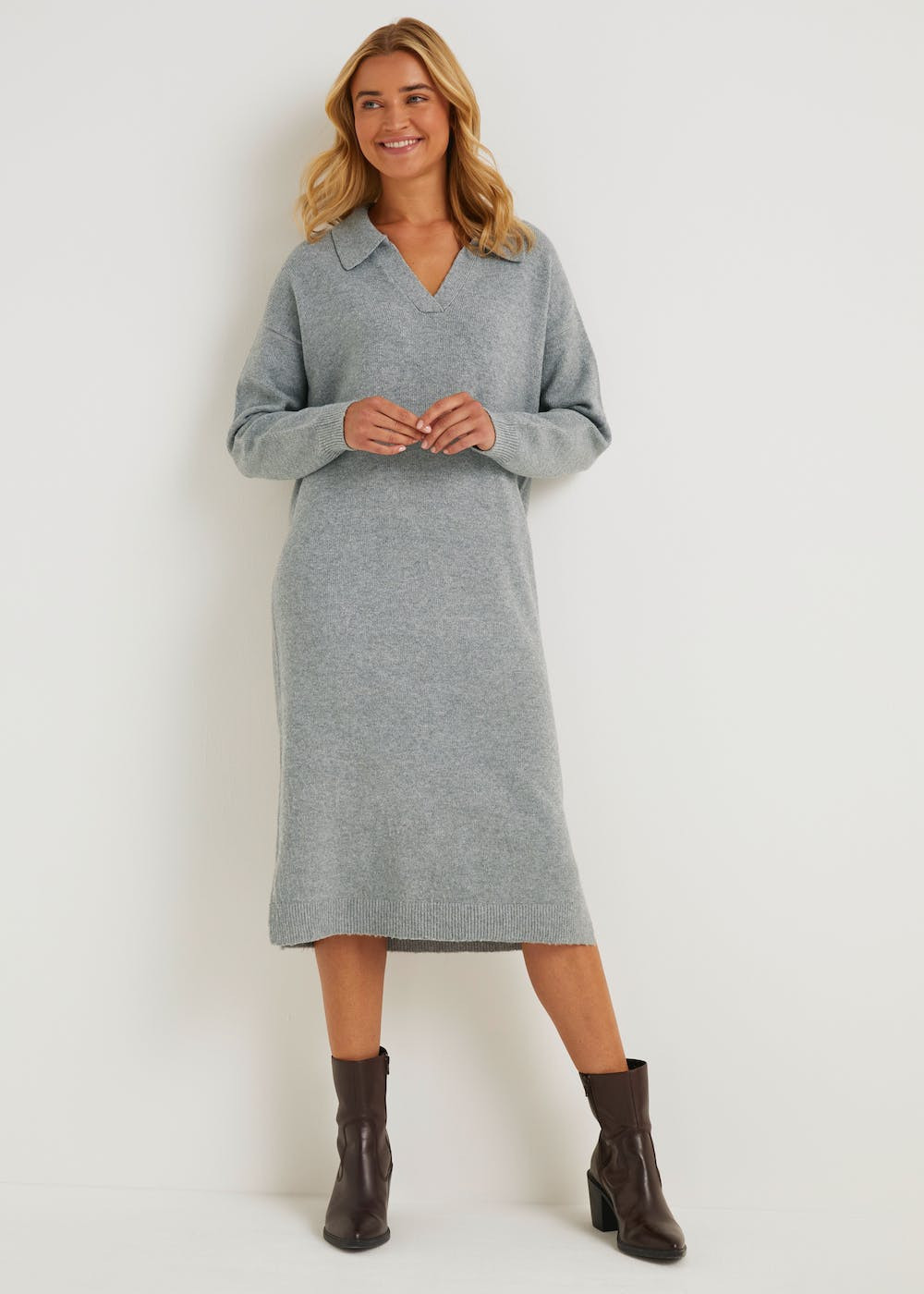 Grey Collar Midi Dress – Grey | Matalan (UK)