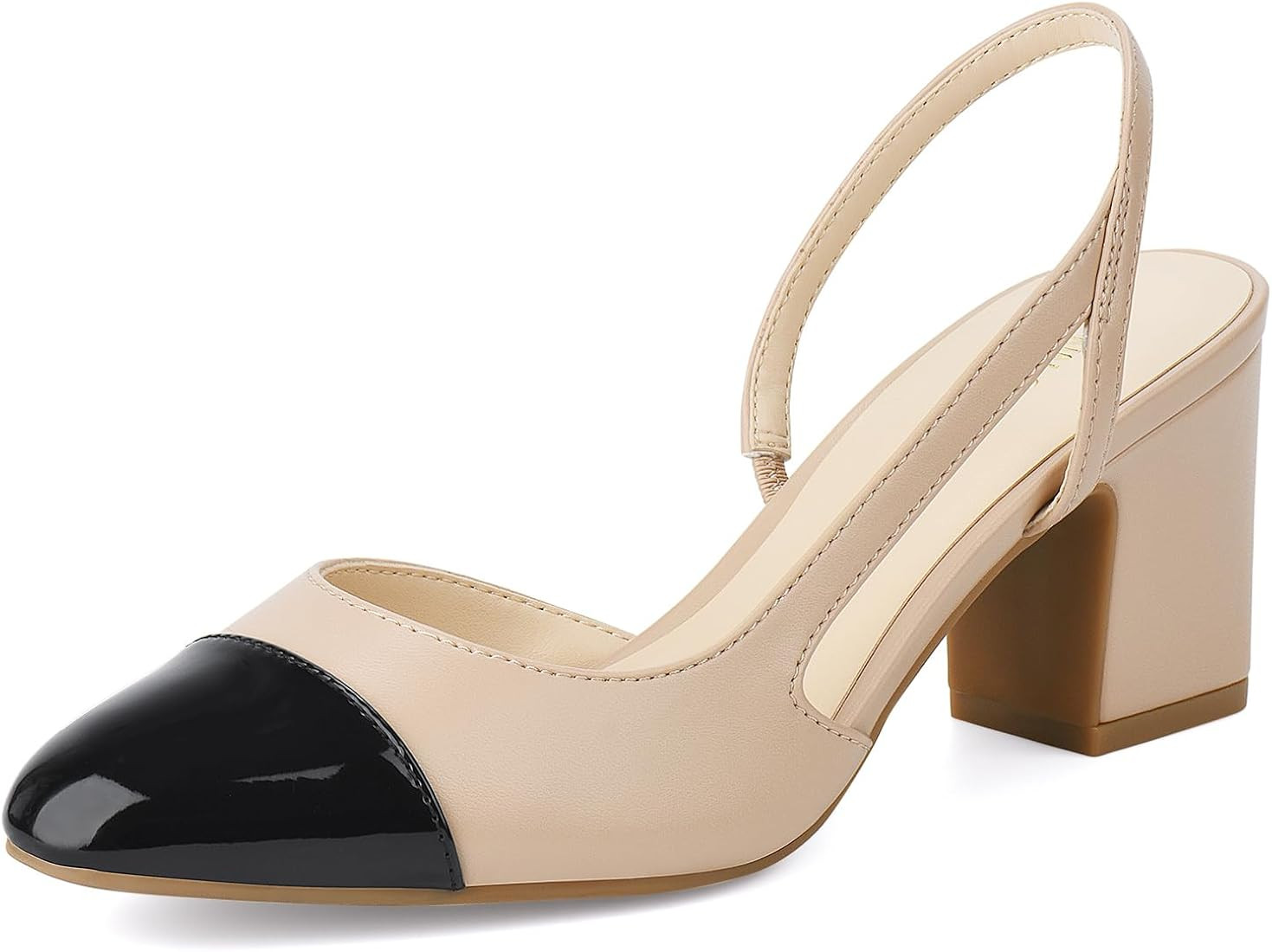 JENN ARDOR Slingback Heels for Women, Classic Low Block Heel Pumps Square Closed Toe Dress Pumps ... | Amazon (US)