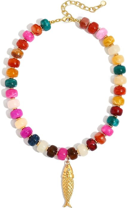 WOWORAMA Summer Beach Necklace for Women Colorful Chunky Beaded Necklaces with Sun Fish Shell Sta... | Amazon (US)