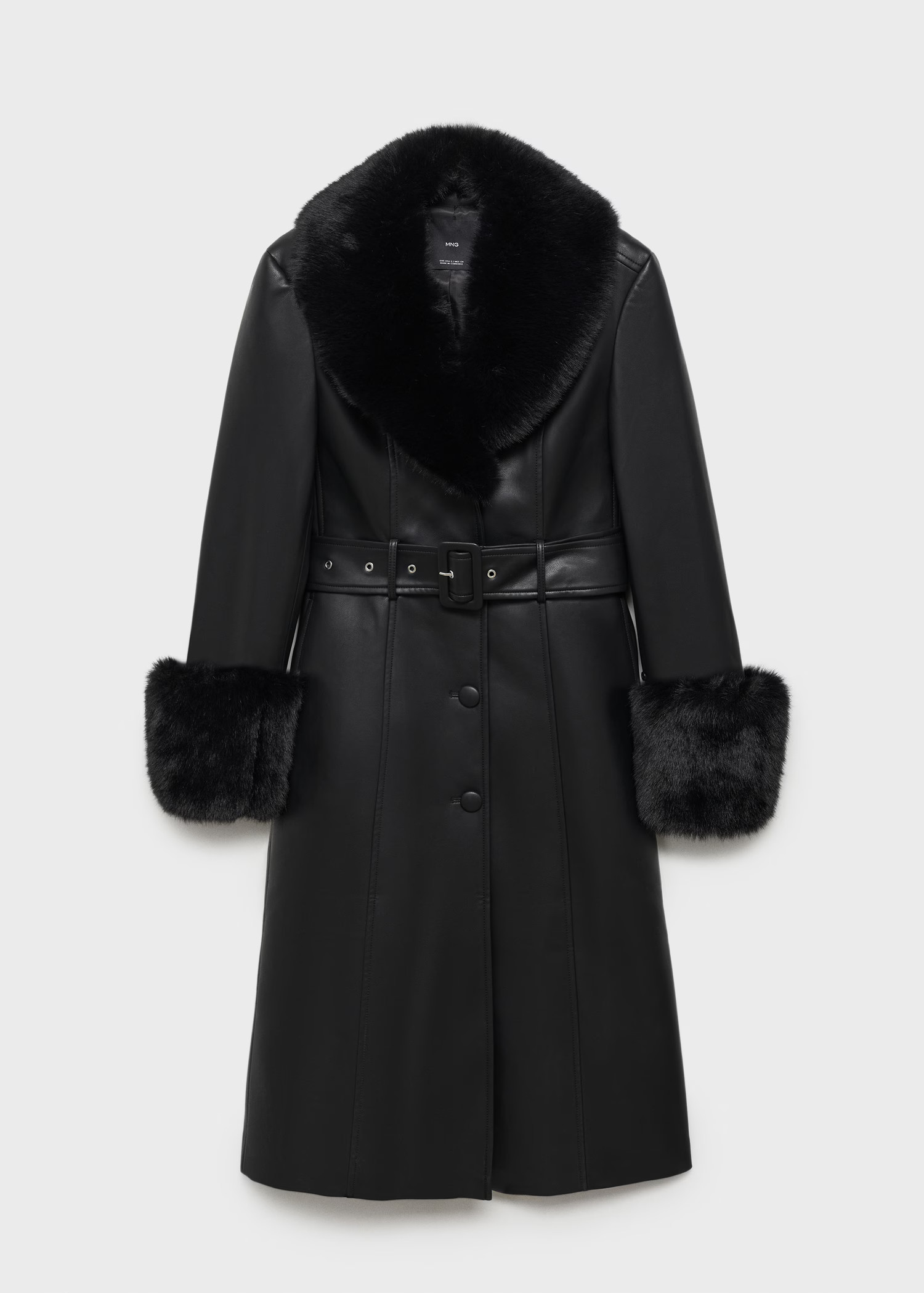 Leather-effect coat with fur-effect trim - Women | MANGO USA | Mango (US/MX/AU)
