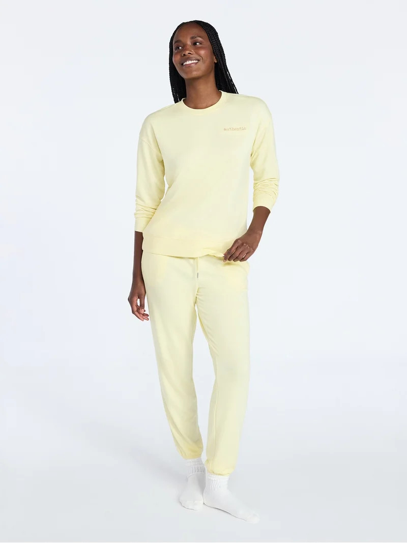 Joyspun Women's French Terry Long Sleeve Sleep Top and Joggers Lounge Set, 2-Piece, Sizes XS-3X | Walmart (US)