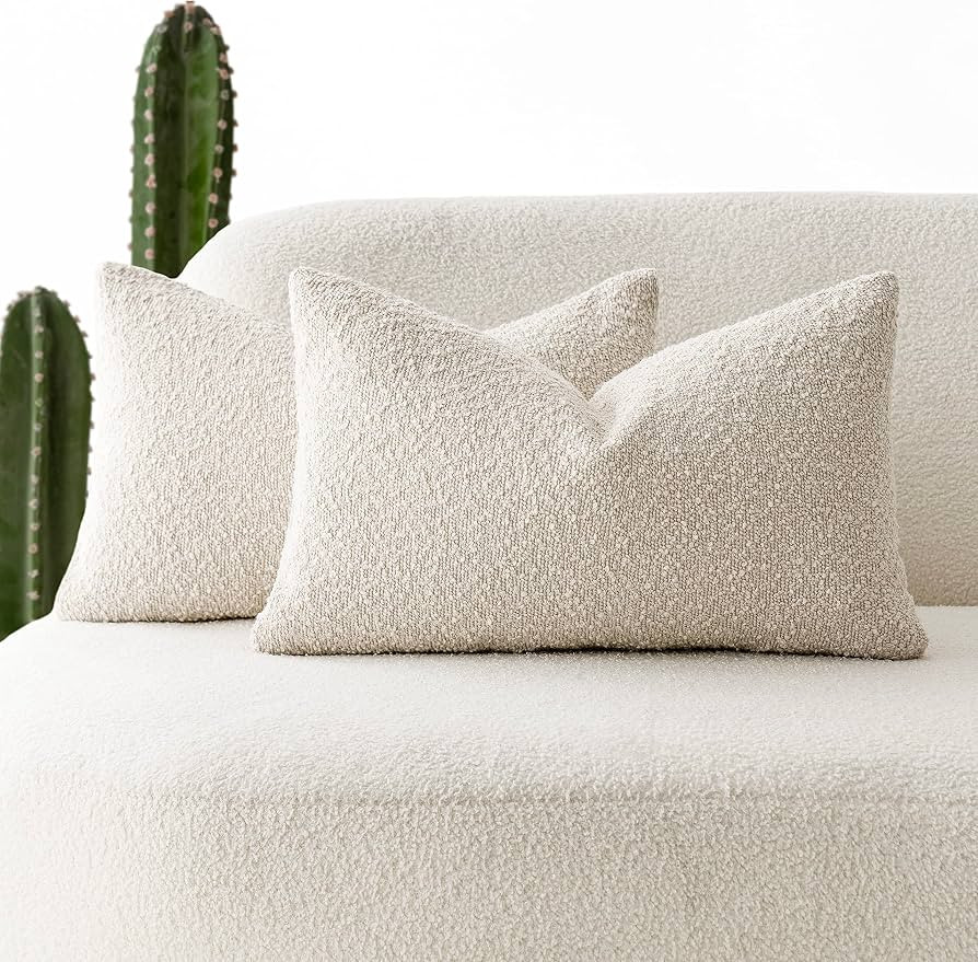 Foindtower Pack of 2 Textured Boucle Throw Pillow Covers Accent Solid Lumbar Pillow Cases Cozy So... | Amazon (US)