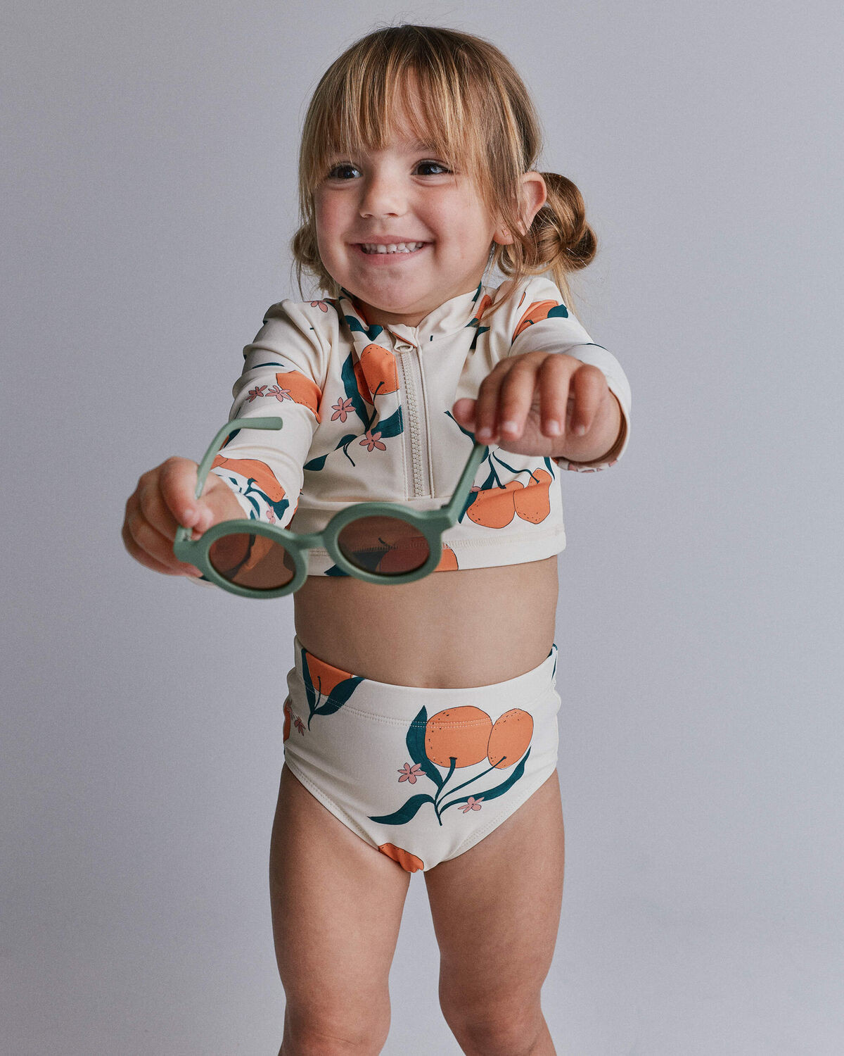 Toddler Girl Half-Zip Long-Sleeve Rashguard Set in Clementine Grove Print - Cream | Carter's Inc