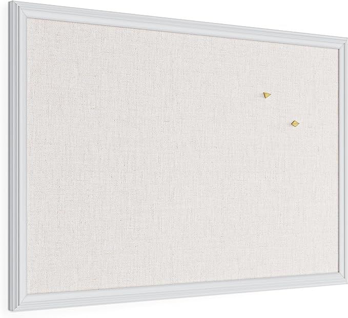 U Brands Farmhouse Linen Bulletin Board, 30"x20", White Wood Style Frame, Includes Push Pins | Amazon (US)