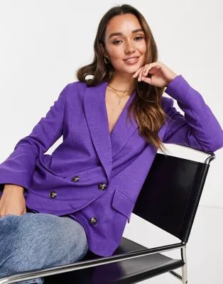 River Island - Gestructureerde double breasted blazer in paars, deel van combi-set | ASOS (Global)