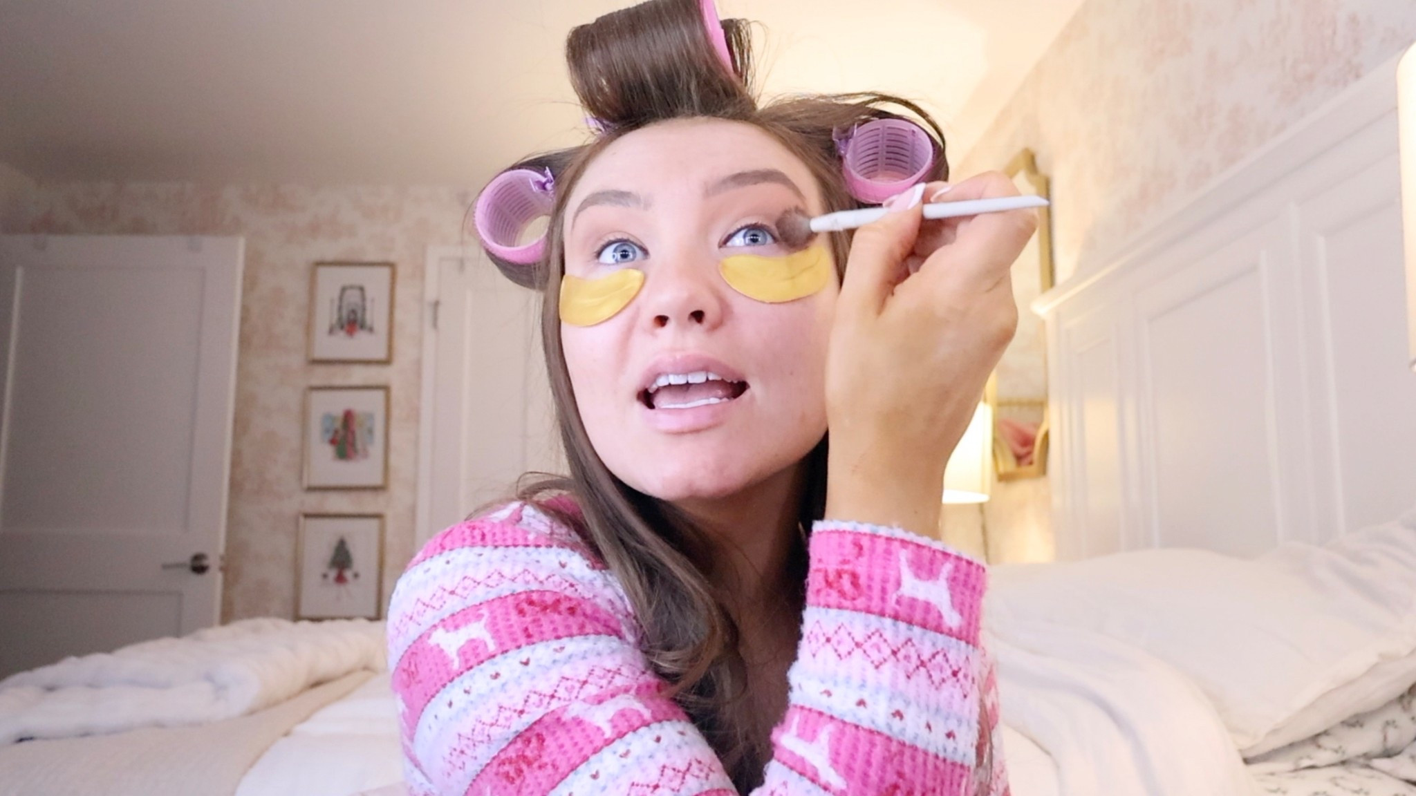 Pink pajamas, hair rollers, and gold eye masks seen in my getting in the Christmas spirit vlog🫶🏼💖🎀

#LTKmorningroutine #LTKgrwm