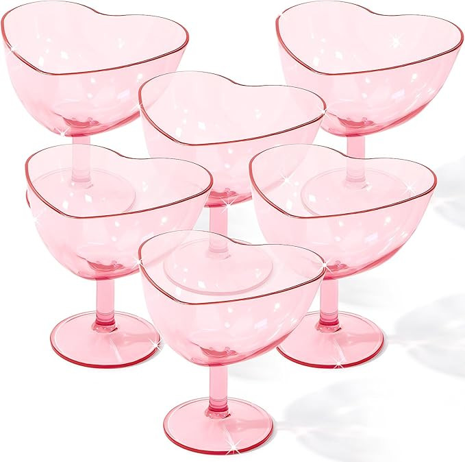 6 Pcs Valentines Day Heart Shaped Martini Glasses 10 oz Pink Acrylic Martini Glasses for Wedding ... | Amazon (US)
