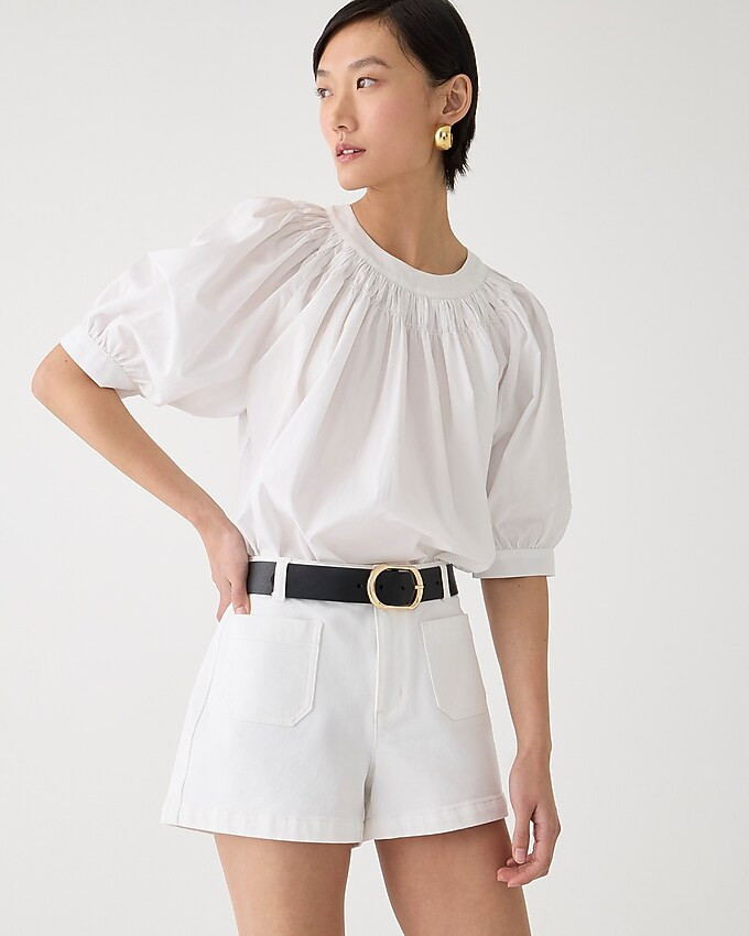 Smock-neck puff-sleeve top in cotton poplin | J. Crew US