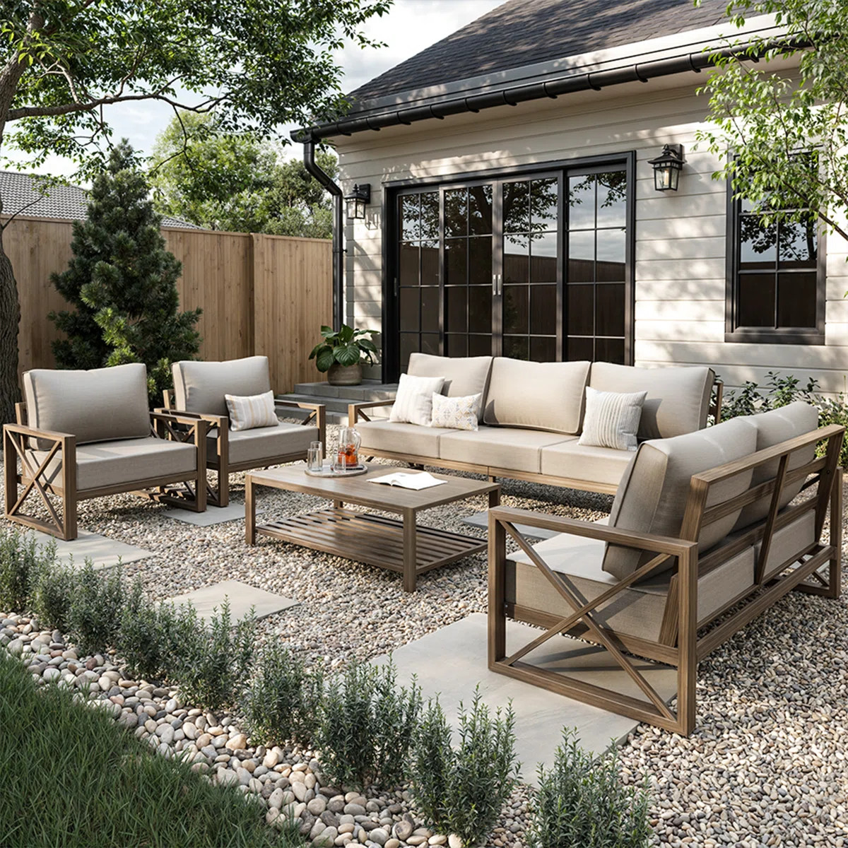 5 Pieces Modern Outdoor Furniture Patio Conversation Sets With Olefin Fabric | Wayfair North America