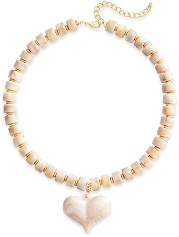 Amber Acrylic Chunky Heart Penadnt Necklace for Women Exaggerated Statement Puff Heart Choker Nec... | Amazon (US)