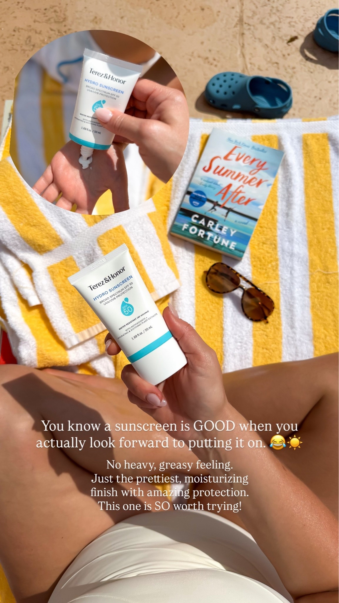 I love this sunscreen so much I keep one in my beach bag, car AND my purse. 😂☀️

It’s THAT good! Feels more like skincare than sunscreen. Weightless, SO moisturizing, amazing coverage + holds up in the water! We use it everywhere, but especially love it on our faces.

@terezandhonor #ad
