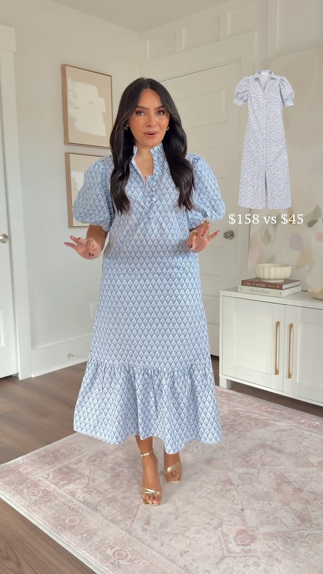 Dress size small TTS 
Gold heels size 5 TTS 

#LTKFindsUnder50 #LTKPetite #LTKFindsUnder100