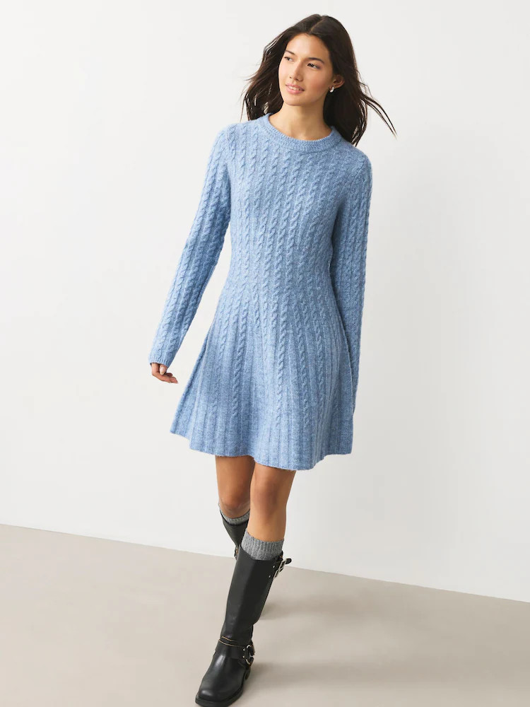 Chambray Blue Cable Knit Mini Jumper Dress | Next US