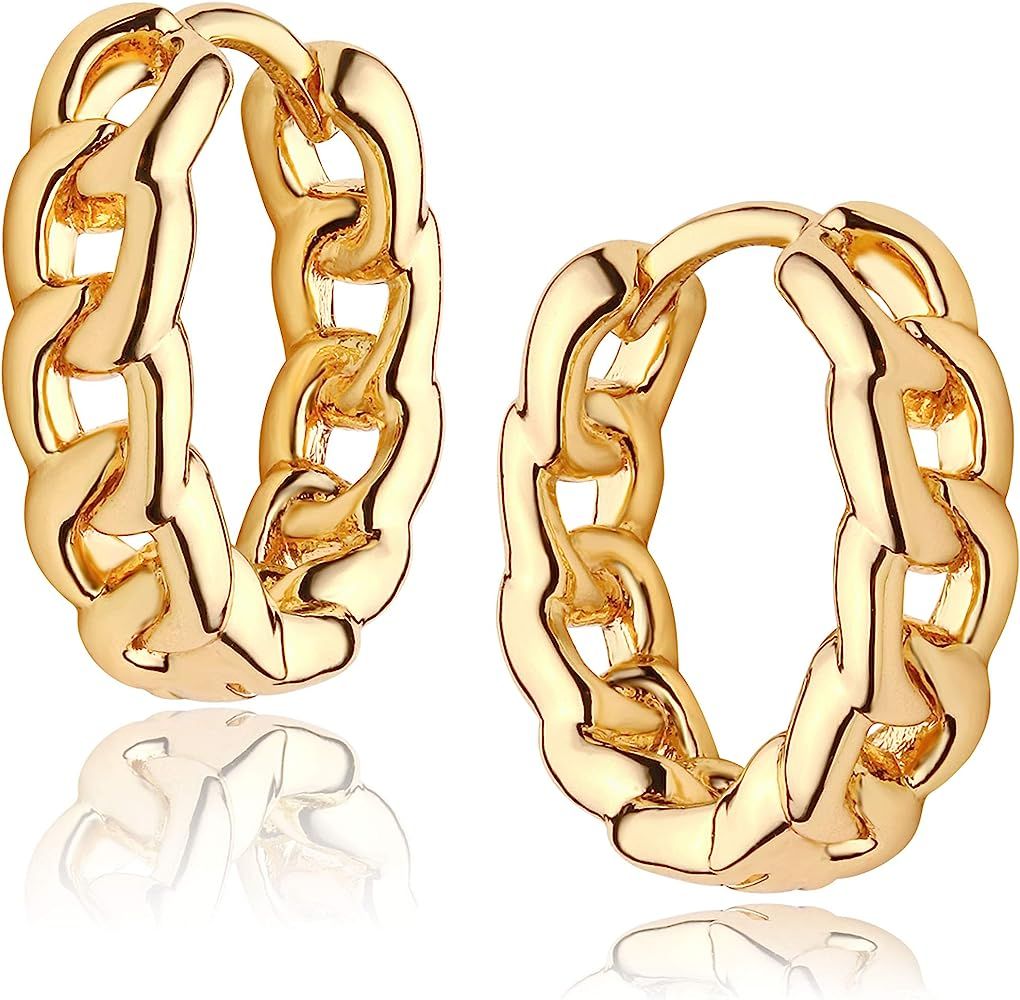 Mevecco 18K Gold Plated Huggie Earrings with Shining Cubic Zriconia Geometry Beads Star Hoop Earring | Amazon (US)
