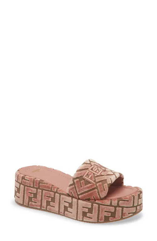 Fendi Sunshine Platform Wedge Slide Sandal in Beige/Macaron Pink at Nordstrom, Size 9.5Us | Nordstrom