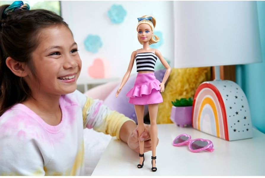 Barbie Fashionistas Doll #213, Blonde with Striped Top, Pink Skirt & Sunglasses, 65th Anniversary... | Amazon (US)