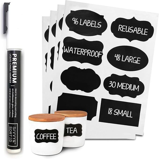 96 Premium Chalkboard Labels Bulk - Free Erasable Chalk Pen - Dishwasher Safe Chalk Board Mason J... | Amazon (US)