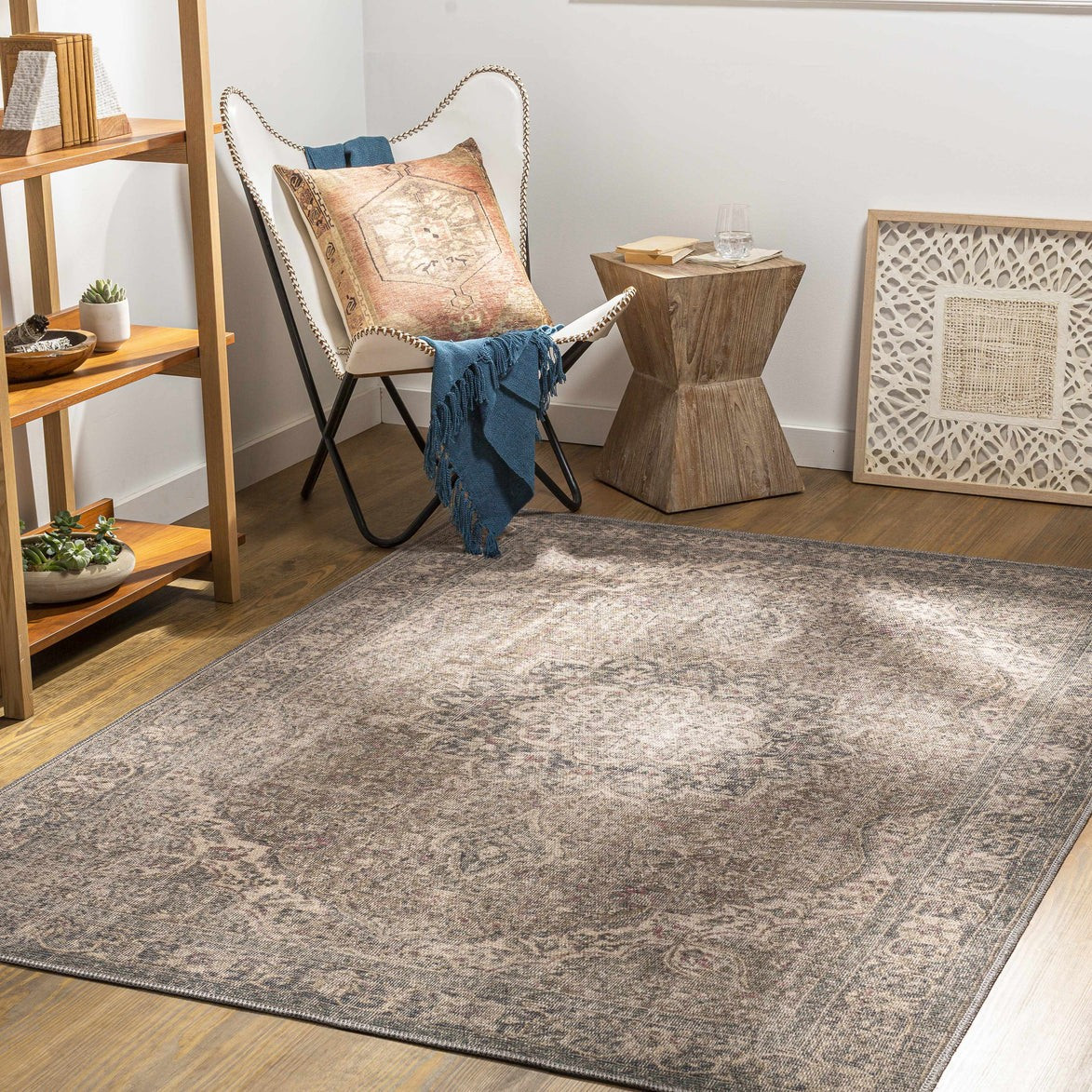 Dusty Sage Greenpoint Medallion Washable Area Rug | Boutique Rugs