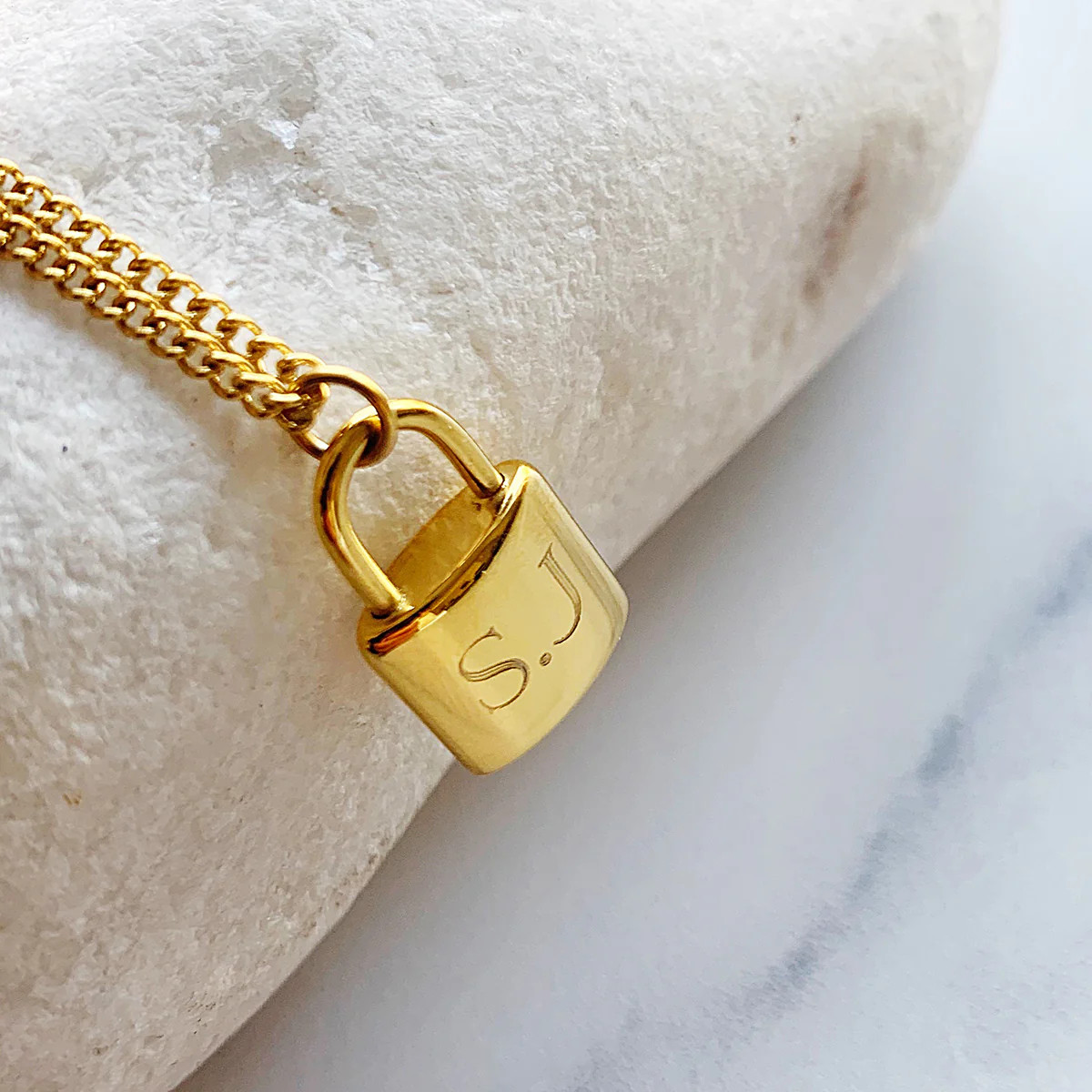 Gold Lock Adjustable Initial Necklace | Sienna Olivia