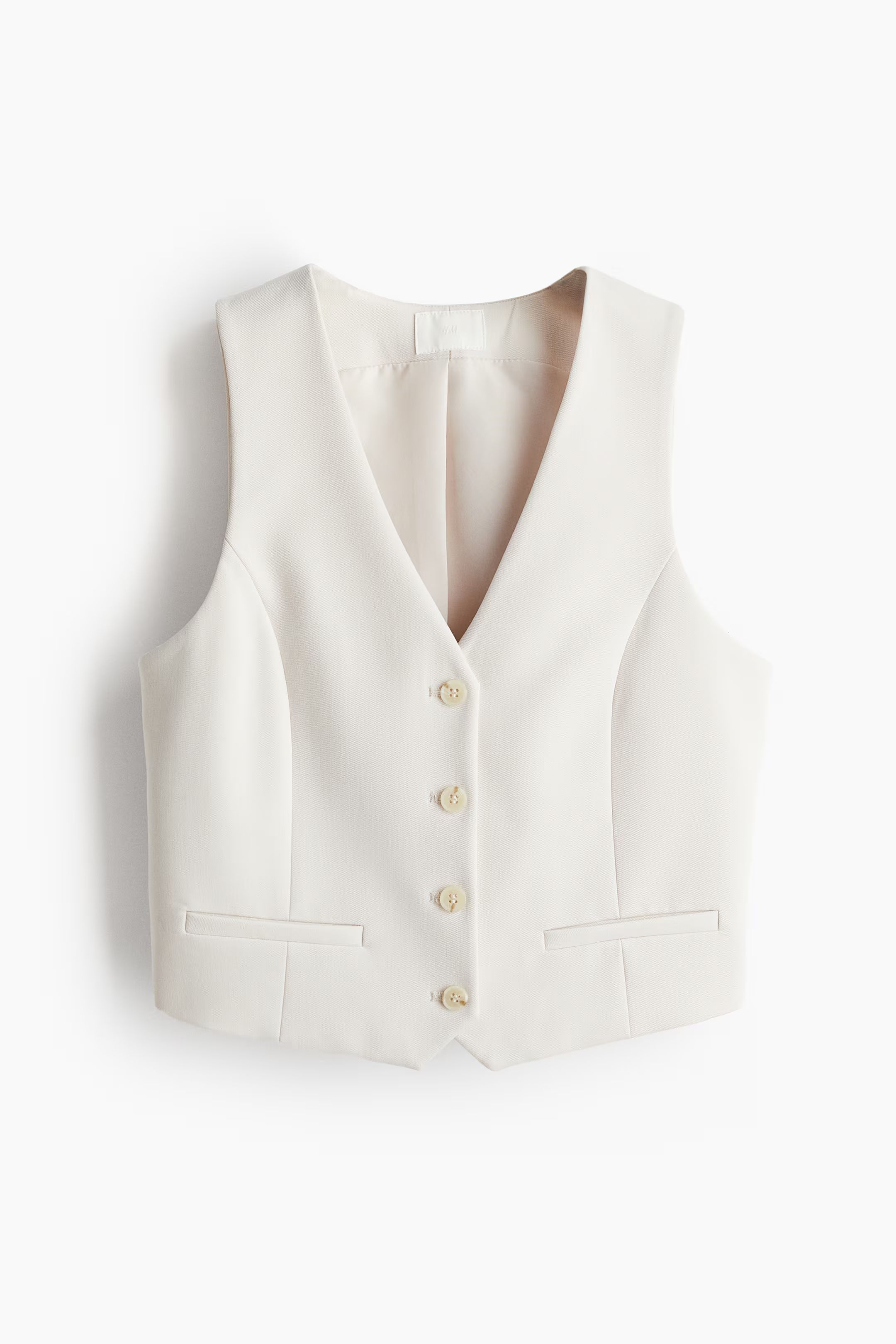 Suit waistcoat - V-neck - Short - Pale beige - Ladies | H&M GB | H&M (UK, MY, IN, SG, PH, TW, HK)