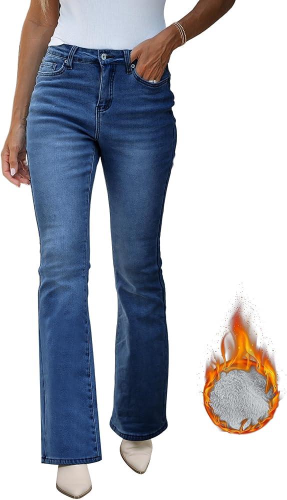 GRAPENT Bootcut Jeans for Women High Waist Stretchy Fleece Lined Pants Flare Jeans Denim Thermal ... | Amazon (US)