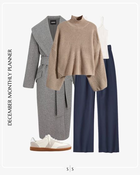 Monthly outfit planner: DECEMBER: Winter looks | grey topcoat, rollneck sweater, navy trouser, sneaker 

See the entire calendar on thesarahstories.com ✨ 

#LTKstyletip