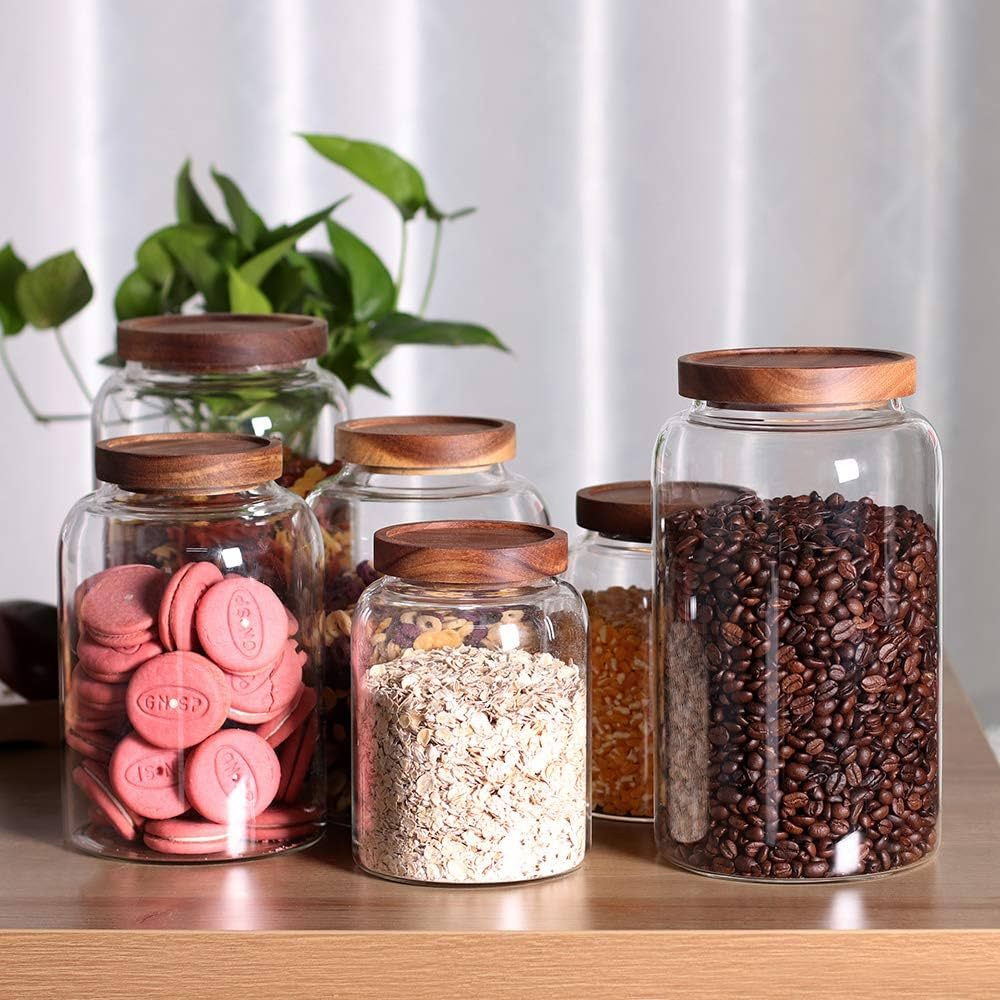 LEAVES AND TREES Y Thicken Glass Storage Jar, Food Storage Container/Canisters with Airtight Wood... | Amazon (US)