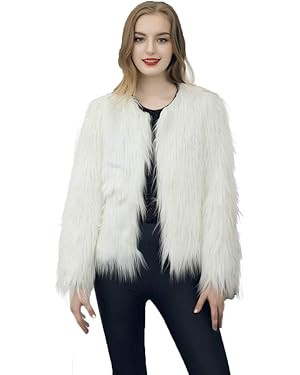 Dikoaina Women's Solid Color Shaggy Faux Fur Coat Jacket | Amazon (US)