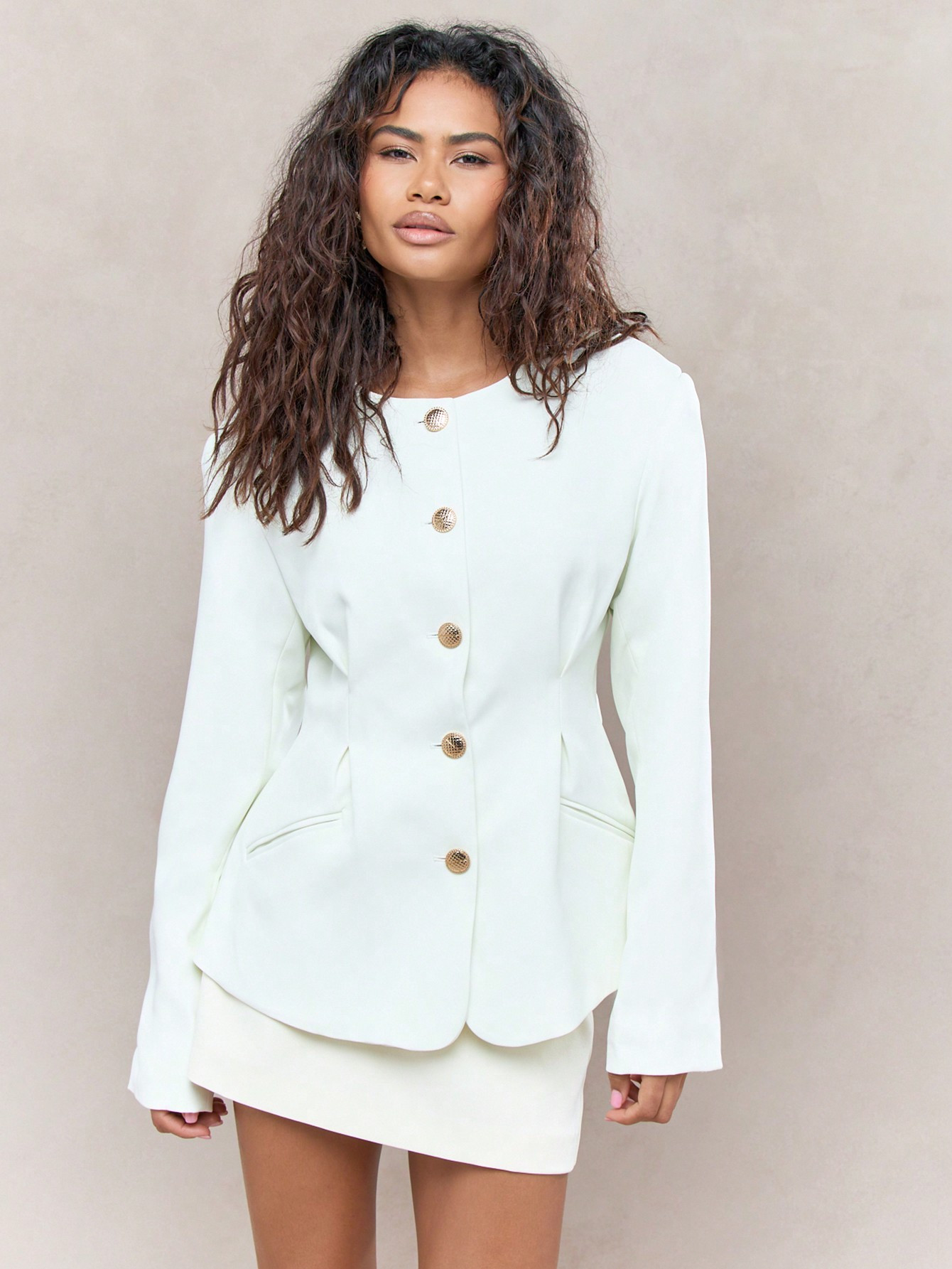 MISSGUIDED Statement Button Collarless Jacket | SHEIN USA | SHEIN