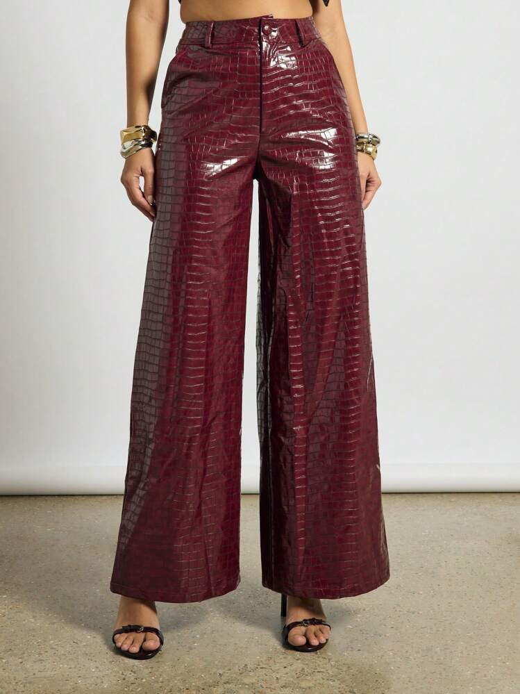 AiiRZ Faux Crocodile Leather Tailored Wide Leg Trouser | SHEIN