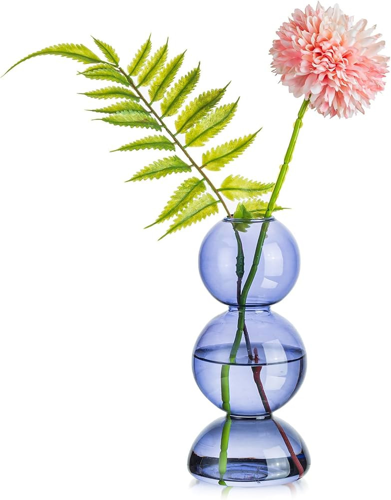 Glasseam Glass Bubble Vase, Cute Light Blue Vases for Flowers, Unique Small Flower Vases for Cent... | Amazon (US)