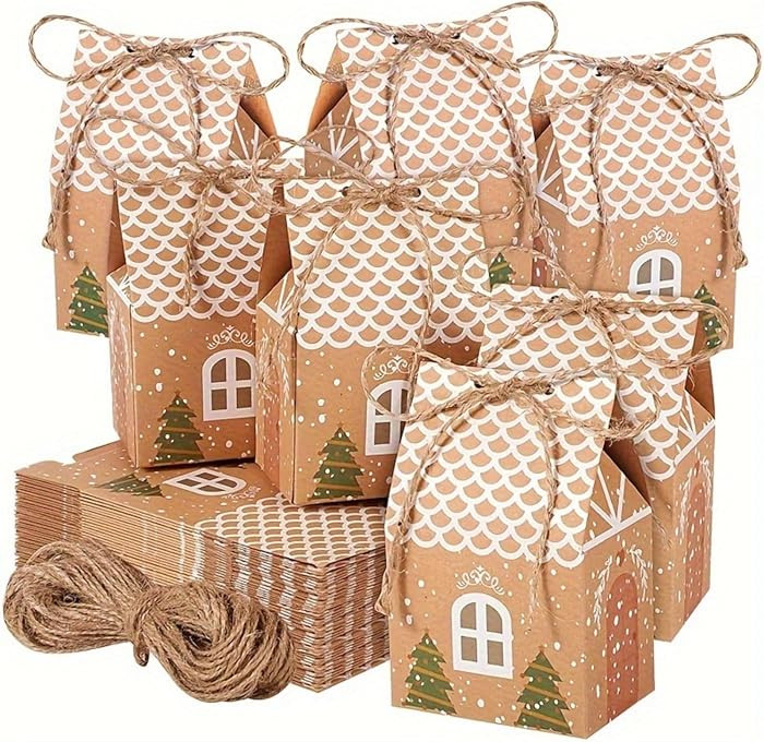 24PCS Christmas Gift Wrap Boxes - Mini House Shaped Gift Bags | Party Favors, Wedding Favor Boxes... | Amazon (US)