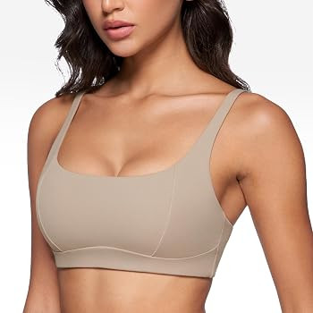 Women's Square Scoop Neck Sports Bra Thin Strap Padded Low Impact Yoga Bandeau Bra Wireless Worko... | Amazon (US)